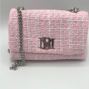 Badgley Mischka Pink and White Crossbody Bag with Silver Chain